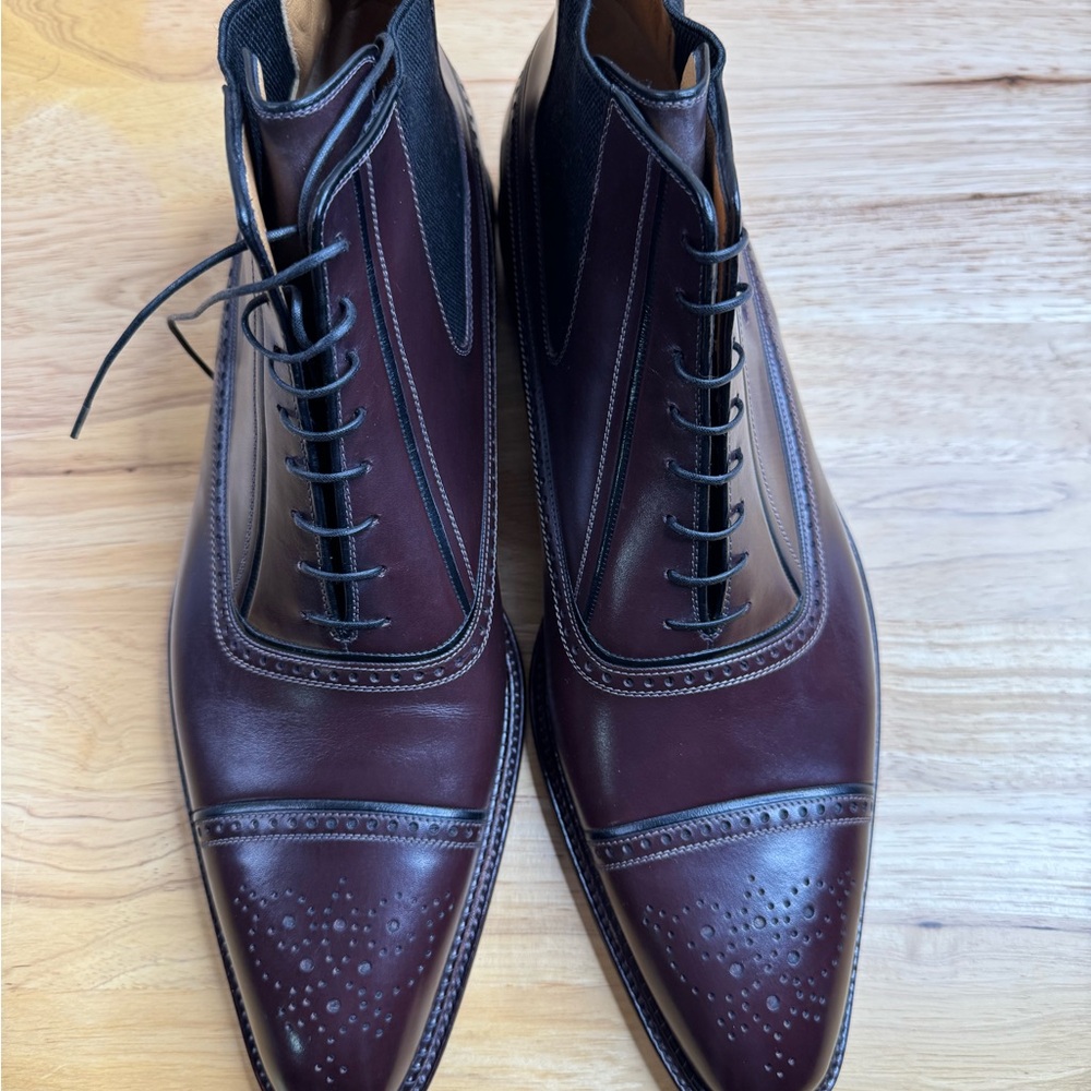 a. testoni Brown Leather Oxfords with Brogue Detailing